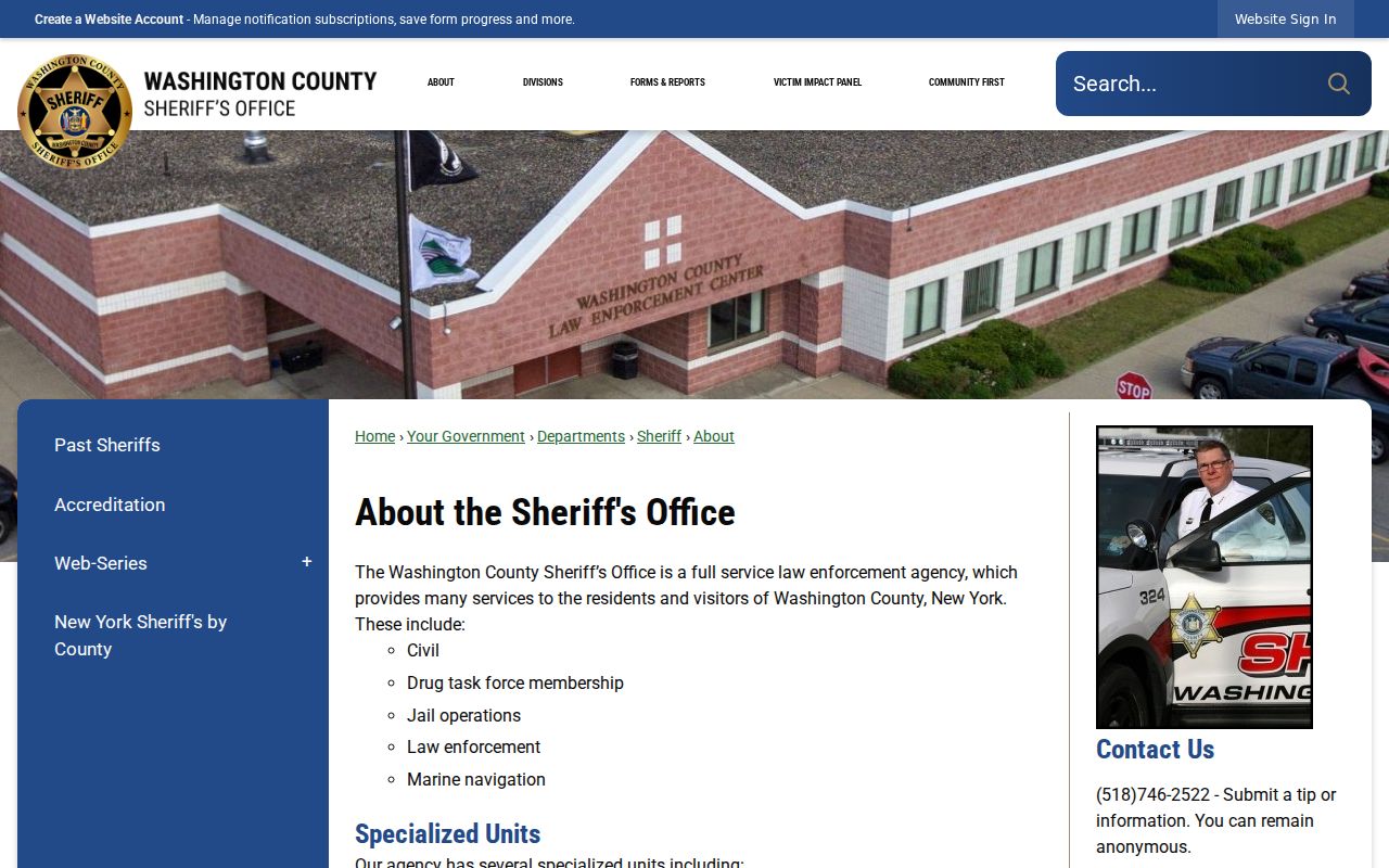 Washington County arrest records and Sheriff law enforcement center page