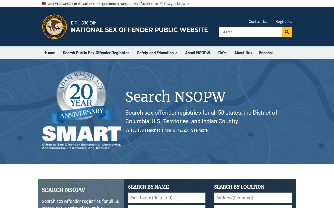 Washington County sex offender cross-state search through official NSOPW