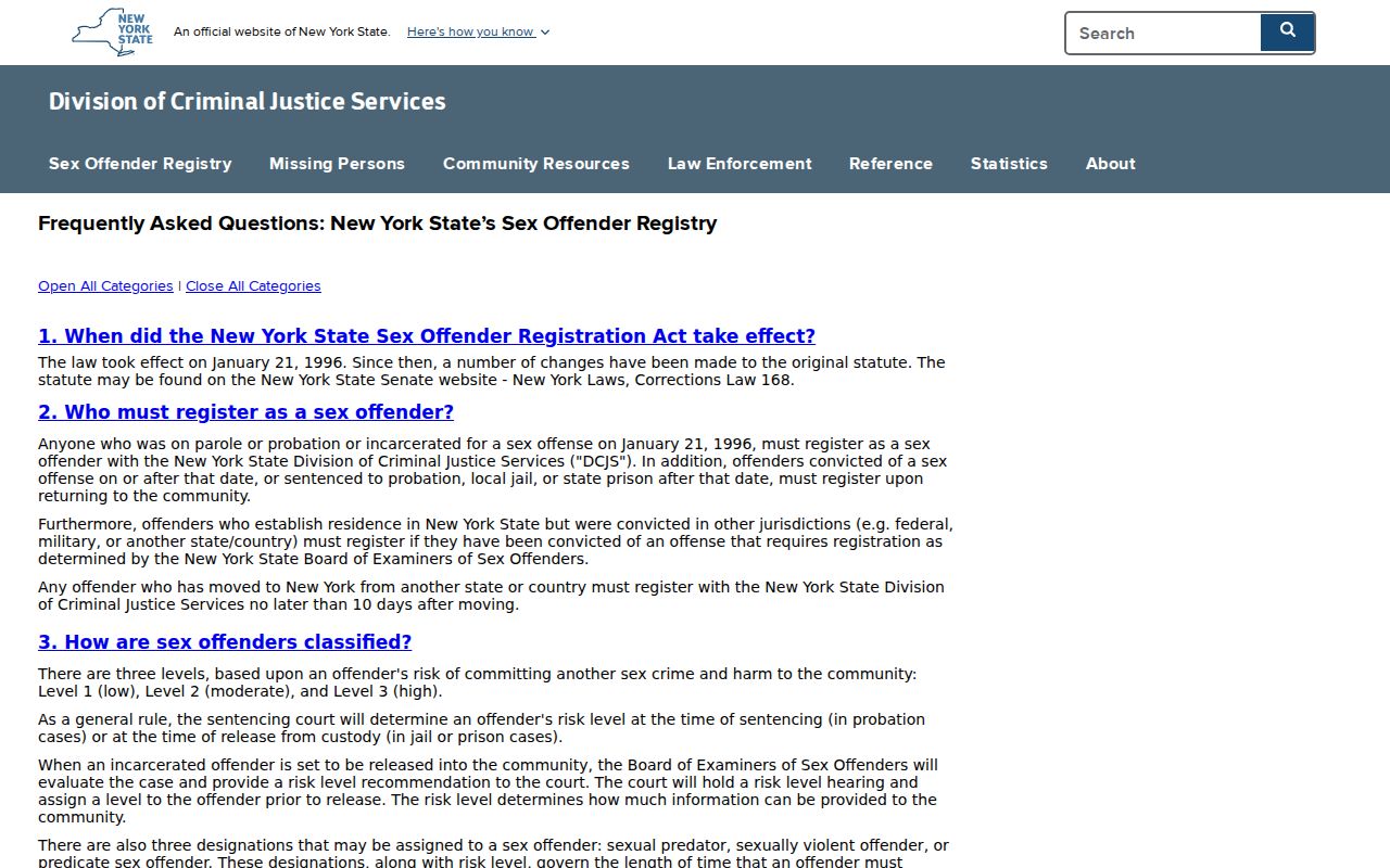 Washington County sex offender risk level information from DCJS