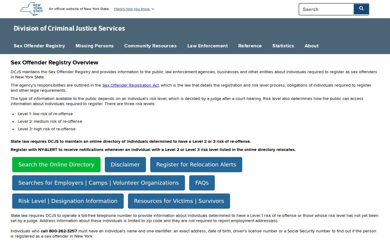 Washington County sex offender registry overview from New York DCJS