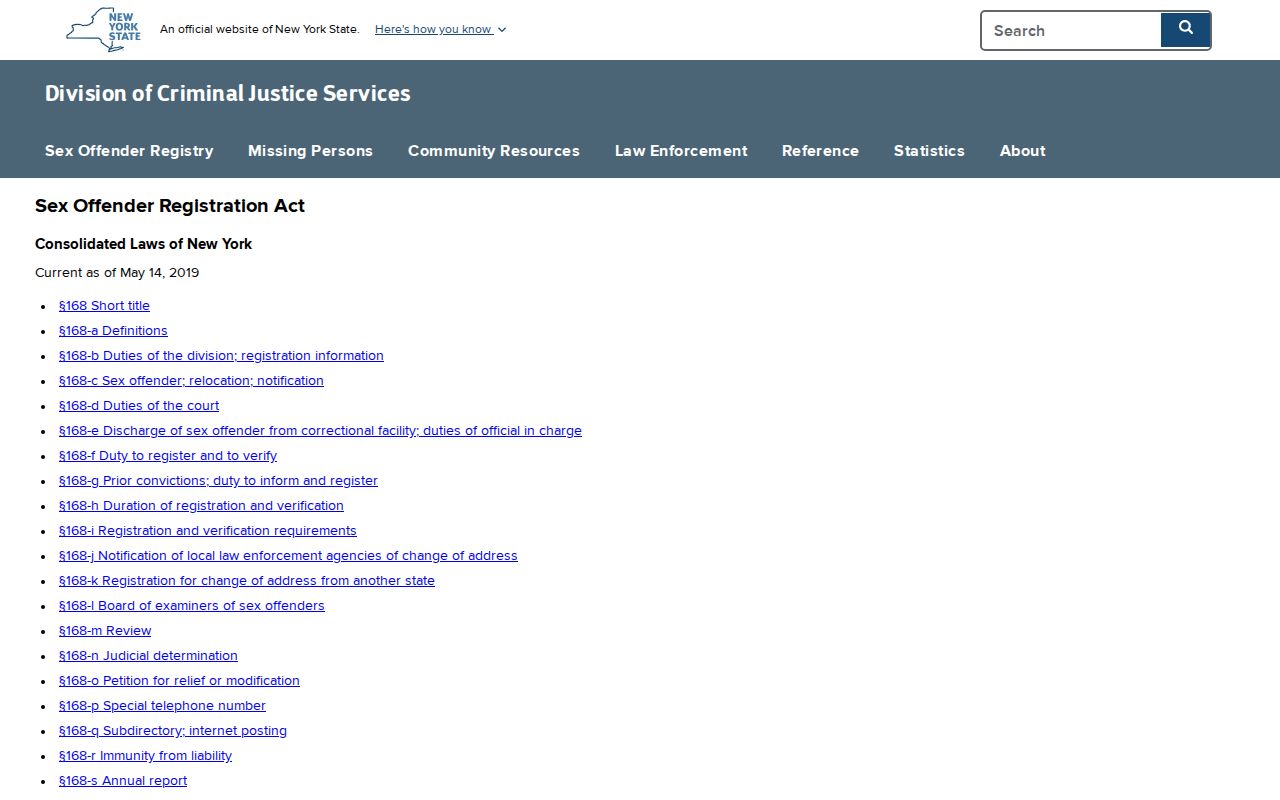 Washington County sex offender registration law published by New York DCJS