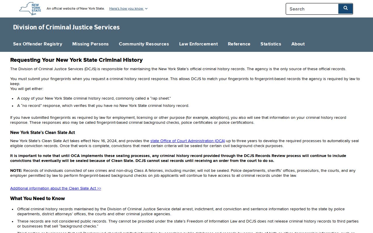 Washington County criminal history DCJS personal record review instructions