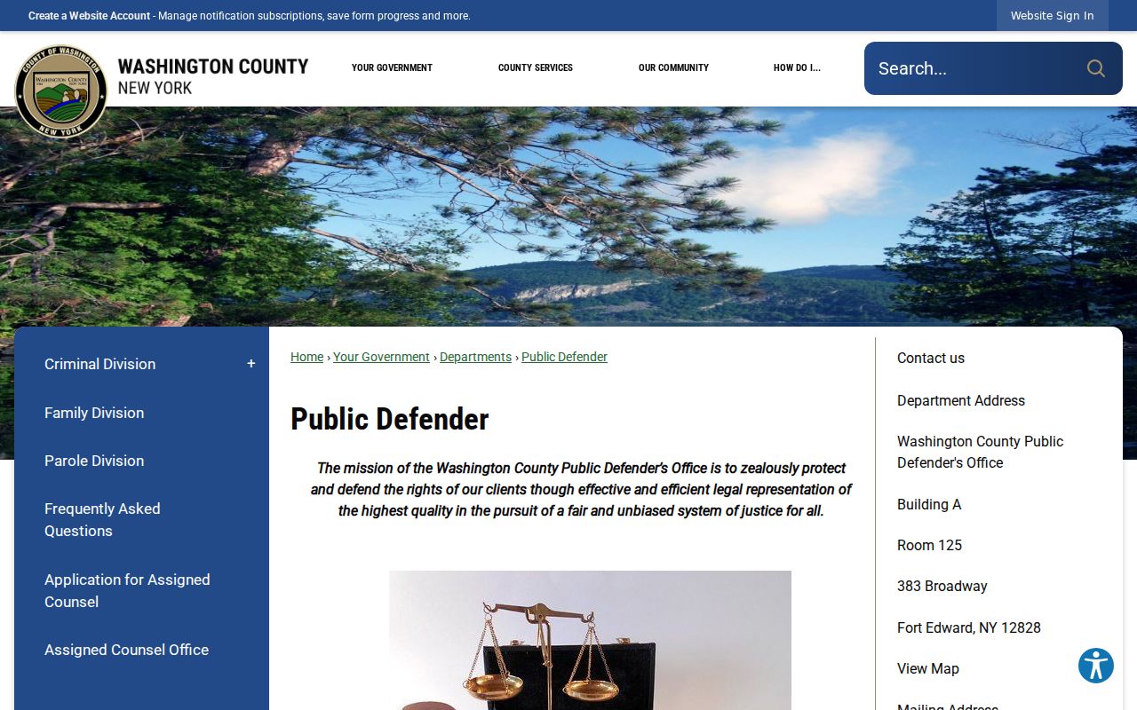 Washington County criminal case records Public Defender office information